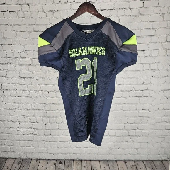 Seattle Seahawks #21 Youth Small Jersey Blue Green Kids Football NFL Style - Picture 1 of 7